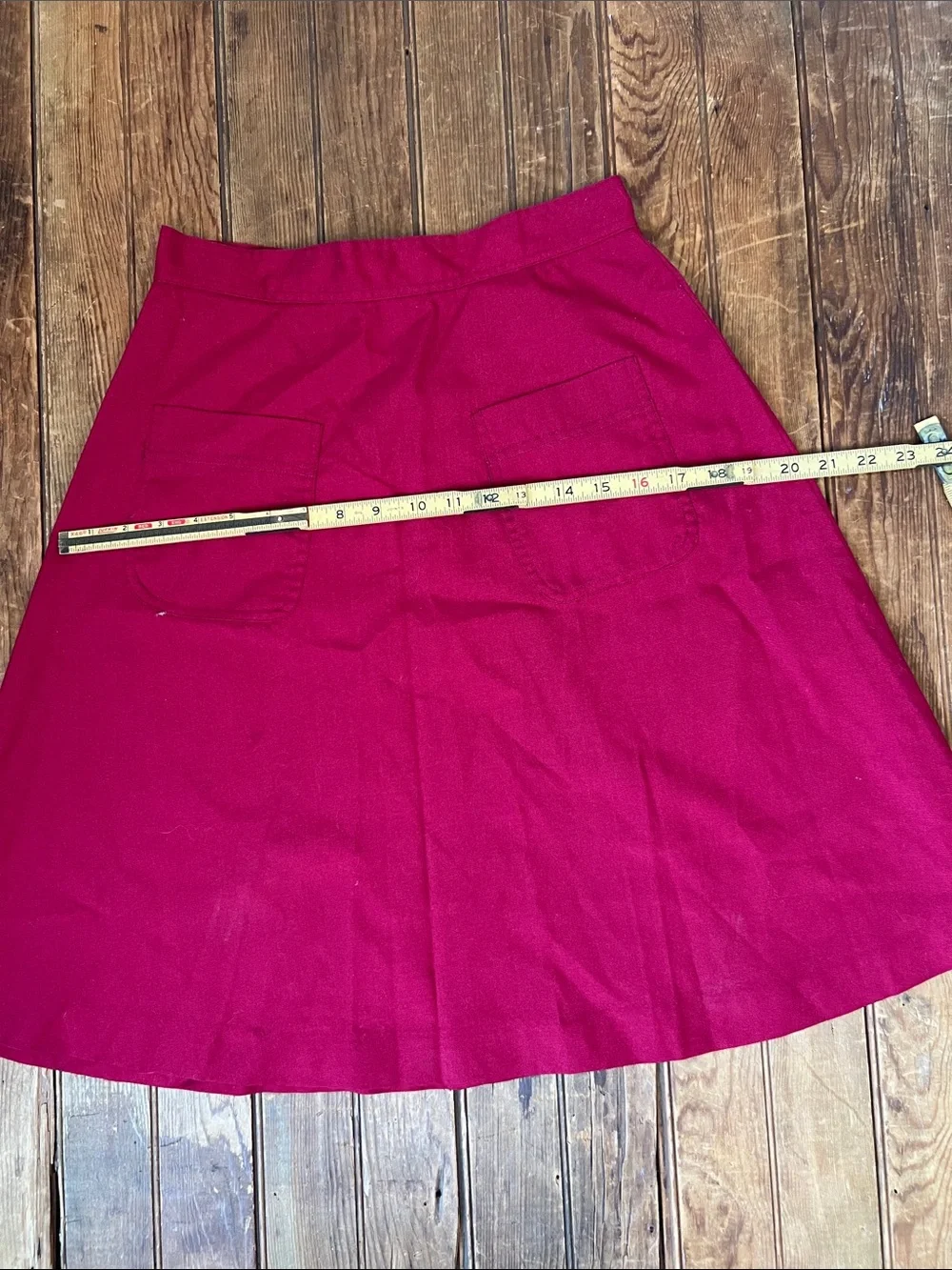 Women's vintage 70s Skirt A-Line knee length cotton Pocket Skirt Deep red size m